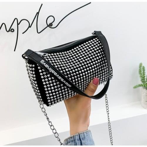 High Quality Leather Chain Rivet Shoulder Bags for Women 2021 Fashion All-match Crossbody Luxury Designer Handbag Sac Epaule