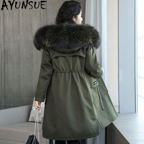 AYUNSUE Natural Rabbit Fur Liner Parka Women Clothes 2020 Winter Jacket Women Raccoon Fur Collar Long Coat Female Overcoat MY