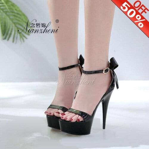 Model Female Elegant Ankle Strap Sweet Pink Sole Design 15CM Pole dancing High Heel Sandals Red bottom Wedding Stiletto Shoes