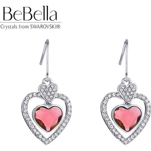BeBella pierced heart earrings made with Crystals from Swarovski for women fashion jewelry girls birthday gift