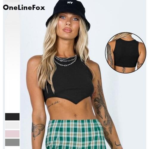 OneLineFox Womens Casual Round Neck Short Sleeve Soild Basic Crop Top T-Shirt Club Party Wrap Cropped Slim Streetwear