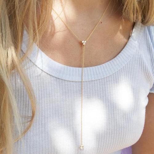 Sexy long chain classic necklace design long gold color lariat chain Y shape OL ladies trendy fashion CZ necklace