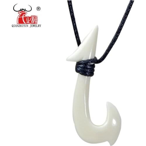 GX004 Man Jewelry Handmade Primitive tribes New Zealand Maori Pendant Yak Bone Fish Hook Choker womens Necklace for surfing