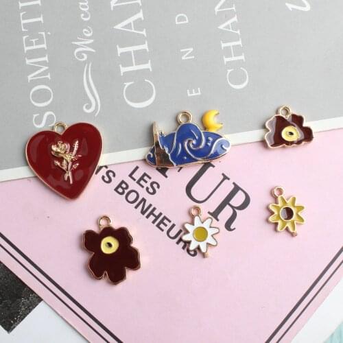 10pcs/lot Abstract landscape moon flower Enamel Charms For Jewelry Making Bracelet DIY Earrings Necklace Pendant Finding XL835