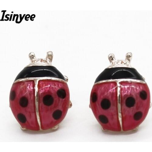 ISINYEE Fashion Cute Ladybug Insect Stud Earrings For Women Girls Kids Small Jewelry Brincos Childrens Day Gifts