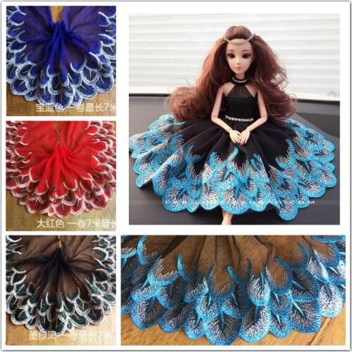 3 Yard/Lot 6 color Car doll clothing accessories embroidery lace fabric peacock feather DIY lace trim 15cm-21cm wide