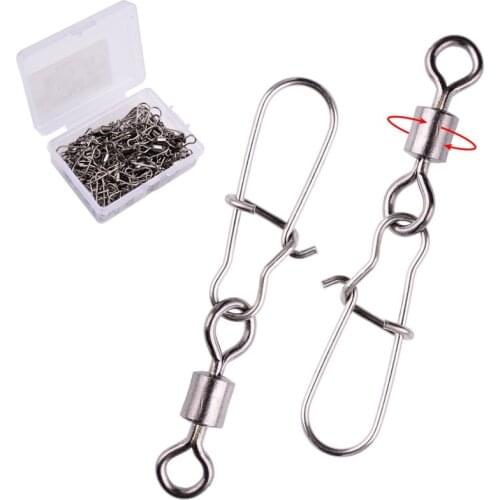 50pcs Fishing Connector Swivels Interlock Pin Snap 14#-2/0# Rolling Swivel For Fishhook Lure Fishing Accessories