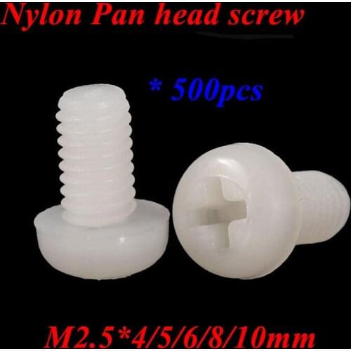 500pcs Thread 2.5mm M2.5*4/5/6/8/10/12 GB818 Nylon Round Pan Head Screw Phillips Crossed head Machine screws M2.5 Hex Nut