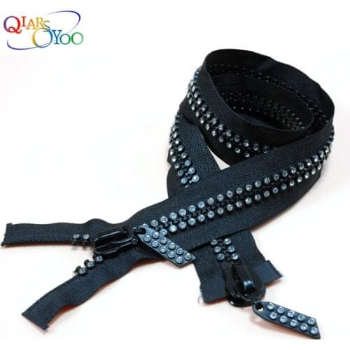 60/70/80cm rhinestone Zipper 10# double open-end of shiny diamond zip down jacket coat zipper DIY Clothes Sewing Accessories