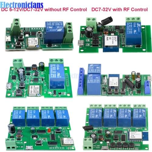 DC 5V-12V DC 7-32V USB 5V WiFi Wireless Smart Switch Relay 1 2 4 Channel 433MHZ Radio Frequency Remote Control Switch Module