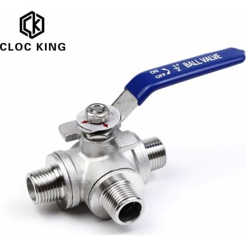 BSPT Male Thread Three 3 Way Ball Valve DN15 DN20 Stainless Steel 304 Valve Handle Valves L T Port 1/2" 3/4"