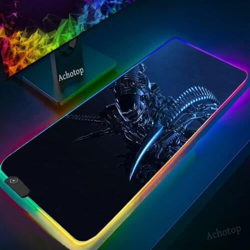 RGB Pc Computer Gaming Play Mat Mouse Pad Cool Movie Predator Warrior Pattern Alien Monster Printed Mouse Pad LED Gamer Desktop