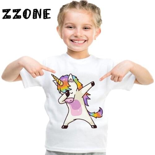 Children Harajuku Dabbing Unicorn Cartoon Funny T shirt Baby Boys/Girls Short Sleeve Summer Tops Kids Clothes