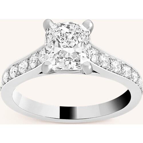 14K Au585 White Gold Ring Women Wedding Anniversary Engagement Party Ring 4 Claw Cushion Moissanite Diamond Elegant Trendy Cute