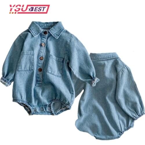 2021 Soft Denim Baby Romper Solid Infant Clothes Newborn Jumpsuit Babies Boys Costume Cowboy Fashion Jeans Children Clothes
