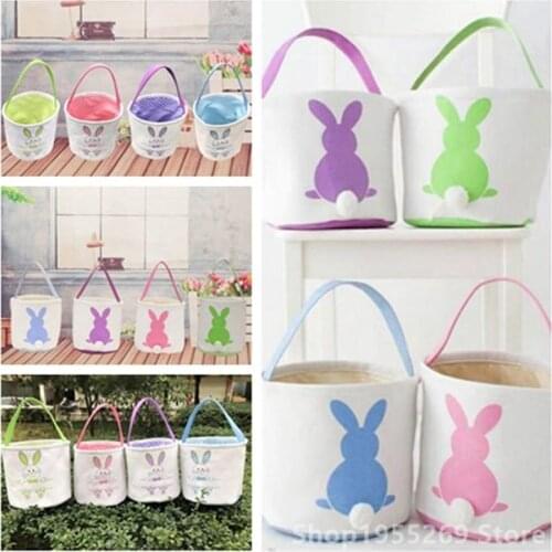 20pcs/lot Easter Bunny Baskets 23 Styles DIY Cute Rabbit Tote Bag Canvas Bucket Easter Party Decoration For Kids Egg Candy Bag