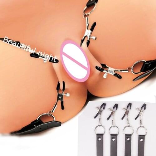Leather Pussy Clamps Clip,BDSM Bondage Around Thigh Labia Spreader,Spread Lips of Vagina Wide Chastity Belt,Sex Toys For Couples