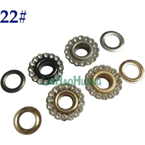 50sets/lot 4 colors 20mm round metal brass rhinestone eyelets crystal diamond grommets glass eyelets free shipping