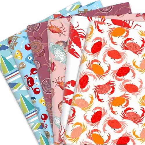 Ocean Crab Lobster 100% Pure Cotton Or Polyester Cotton Material Patchwork Sewing Quilting Fabrics Quilt Needlework DIY Cloth