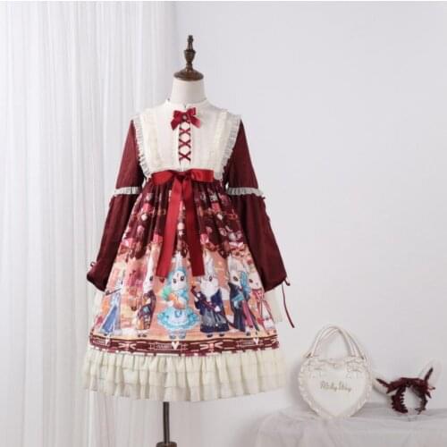 Sweet girls rabbit pattern lolita dress Royal fairy soft sister Princess LOLITA dress female pleated cute gown dress F1424