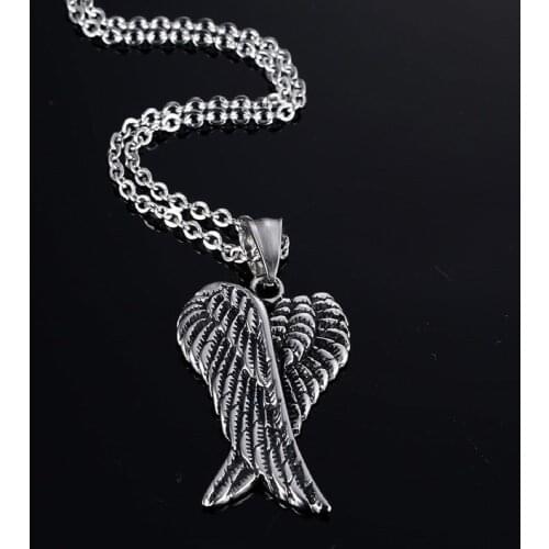 Punk Style Stainless Steel Angel Wing Pendant Necklace Retro Fashion Hip Hop Rock Hundred Matching Accessories Gift Wholesale