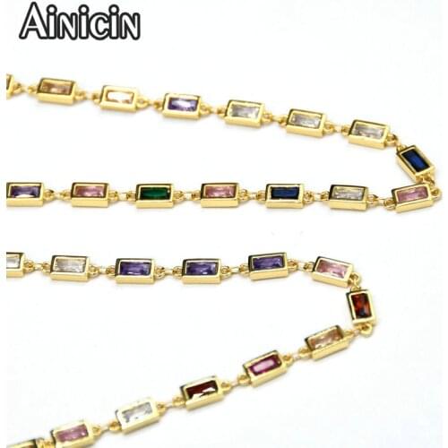 Lead and nickel Free Rectangle Zircon Setting Gold Color DIY Chains High Quality Luxury Women Necklace Bracelet Making Findings