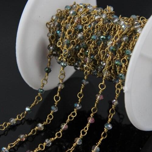 Rainbow Titanium small glass beads Faceted Rondelle Chains,Wire Wrapped Rosary Chain Necklace Charms Women Jewelry supplies