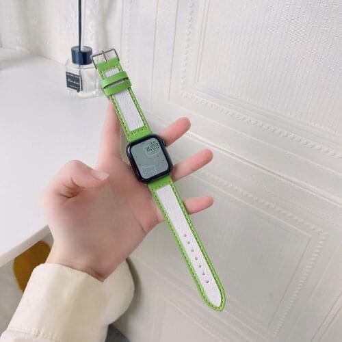 For Apple Watch Band SE 3 2 1 Stylish Leather Canvas Loop Strap 38mm 40mm for Iwatch 42mm 44mm Series 6 5 4 Replacement Correa