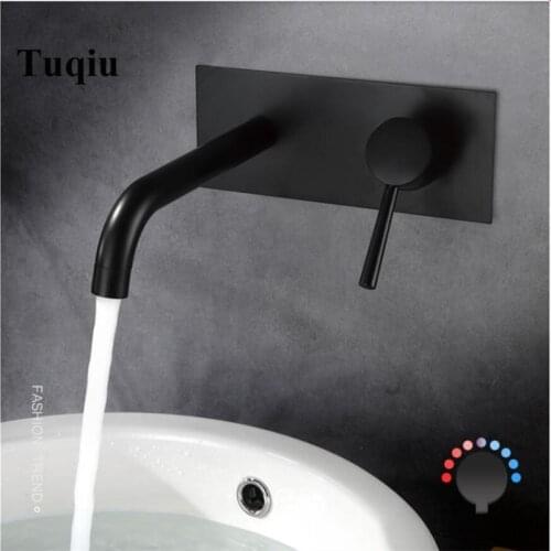 Luxury Matte Black Bathroom Faucet Basin Sink Tap Wall Mounted Brass Mixer Tap chrome