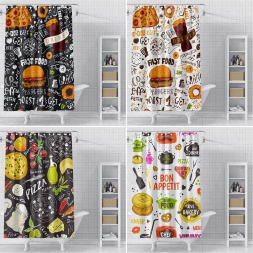 Food Themed Shower Curtains Spring Leaves Hamburger Fries Bathroom Decor Waterproof Bath Curtain 3d Printed Polyester Curtain
