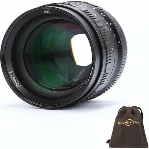 Brightin Star 50mm f/1.4 APS-C Manual Focus Fixed Lens Large Aperture Compatible for Sony E Mount Camera, Black Sliver Color