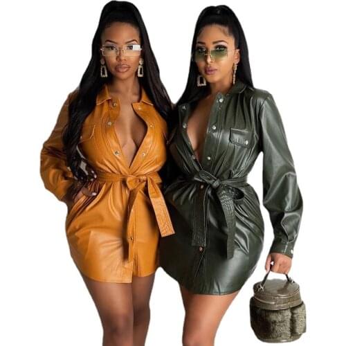 Spring and Autumn models XL belt ladies leather dress outerwear goddess jacket