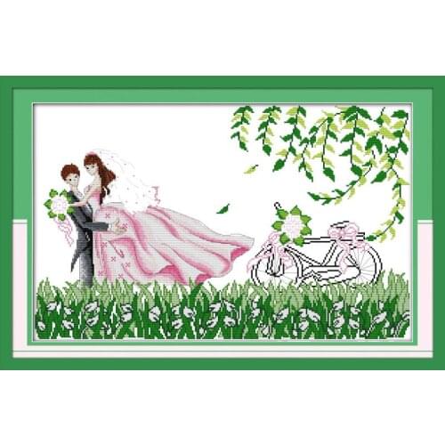 Wedding In Spring Cross Stitch Joy Sunday Portrait Painting 11CT 14CT Cross Stitch DMS Printed Pattern DIY Embroidery Sets