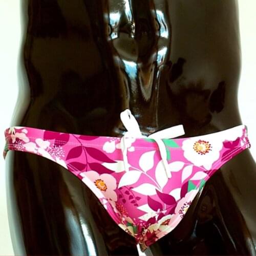 WD247 Sexy floral printed swimsuits men sexy low waist tight men swimwear sunga beach shorts board swimming trunk swim briefs