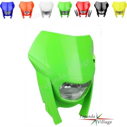 Green H4 12V Hi/ Lo Beam Motocross Headlight Head lamp Mask Dual Sport for Kawasaki KX KLX KXF 65 85 100 250 450 F 110 140 F 650