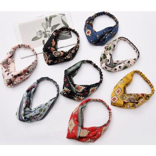 New Vintage Bohemia Elastic Headband Cross Girls Hair Bands for Women Soft Headwear Retro Hoop Turban Bandanas Hair Accessorie