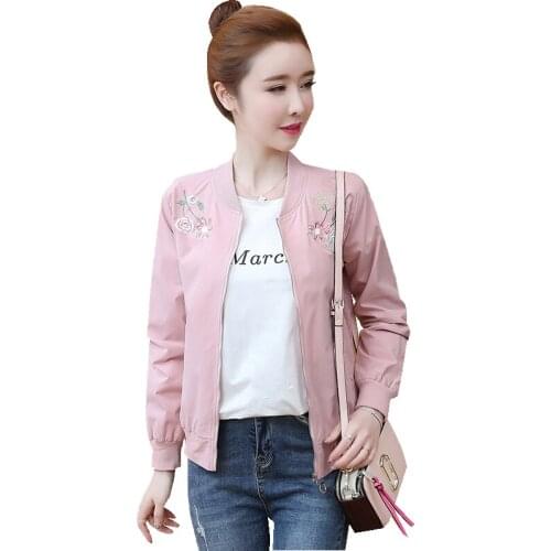 2021 Spring Thin Baseball Jacket Women Korean Embroidery Short Coat Zipper Slim Ladies Casual Windbreaker Student Tops H1338