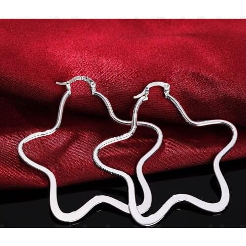 925 Sterling Silver Big five-pointed star hoop Earrings for Woman Christmas Gifts Popular wild Fashion party jewelry