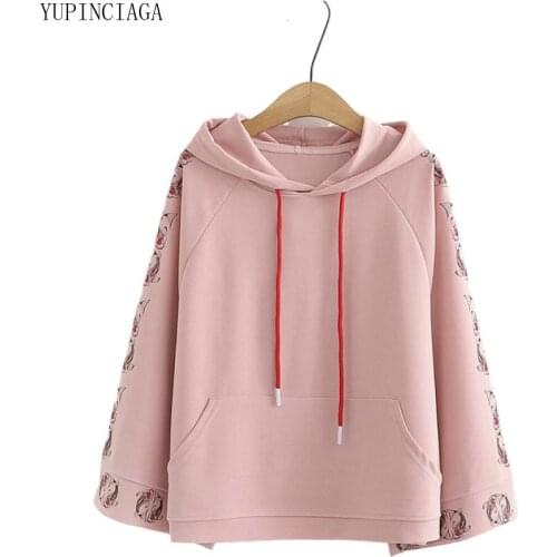 Women Hoodies Sweet Pullover Fish Print Sweatshirt Pink White Hoodie Girls Long Sleeve Harajuku Femme Cotton Hoodies YUPINCIAGA