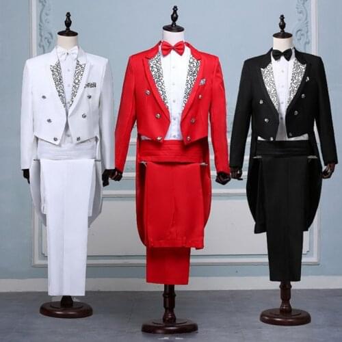 Vogue Nice Classic Men Tuxedo Blazers Suit Set Solid Sequin Tailcoat Tuxedo Wedding Groom Suits Singers Costume