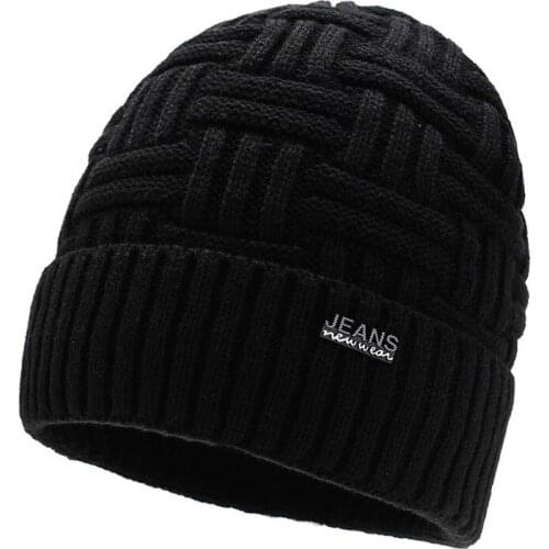 2019 Winter Mens Youth Windproof Wool Hat Wild Tide Fashion Winter Mens Knit Hat Plus Velvet Cold Warm Hat