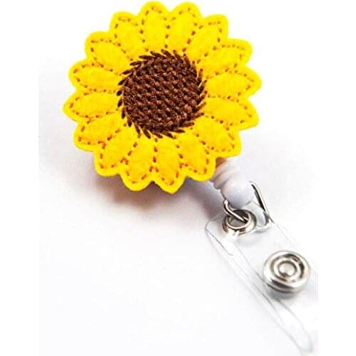 10/20/50pcs/lot Sunflower Felt nursing knitting Retractable id badge holder reel/name card holder nice gift for nurse/women