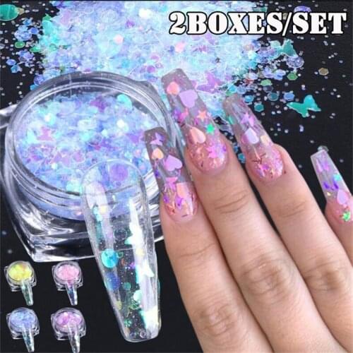 2Boxes Nail Art Colorful Flakes Holographics Irregluar Nail Sequins Decoration Design Sticker Symphony Sequins