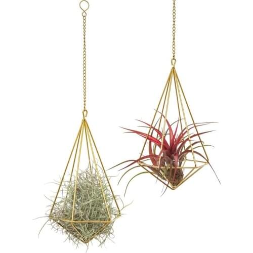 2 Packs Hanging Air Plant Holder Modern Geometric Planter with Chain Tillandsia Container Himmeli Wall Decoration
