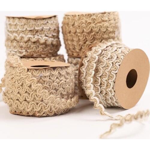 5m/Roll Of Natural Vintage Burlap Hessian Ribbon With Lace Rustic Decoration Wedding Party Christmas Decoration Diy Craft Gift