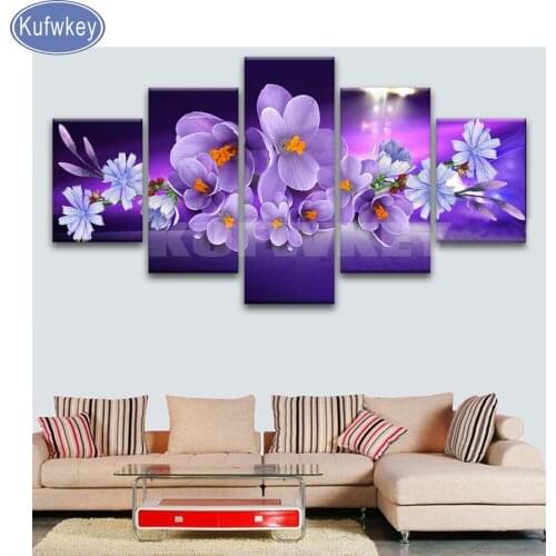 5pcs/set diamond embroidery sale 5D DIY Diamond Painting purple orchid flowers Painting diamond Cross Stitch Mosaic sticker art