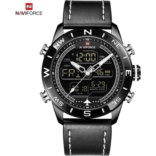 NAVIFORCE Top Luxury Brand Mens Fashion Sports Watches Men Quartz Analog Digital Clock Leather Military Watch Relogio Masculino