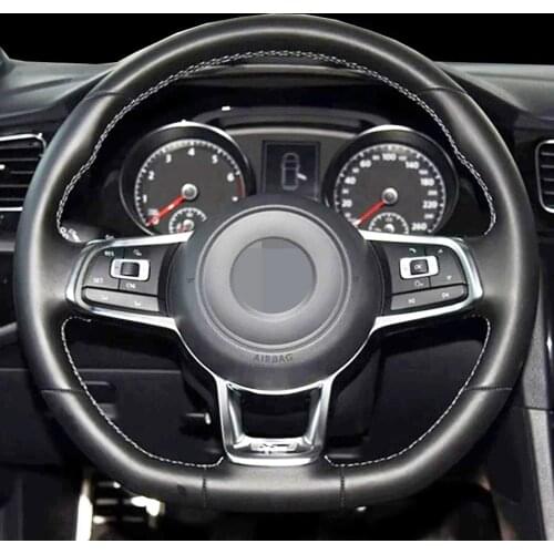 DIY Black Comfortable Faux Leather Steering Wheel Cover For Volkswagen VW Golf 7 GTI T-Roc Passat Variant (R-Line) Tiguan
