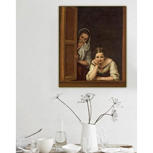 Citon Murillo《Two Women at a Window》Canvas Art Oil Painting Artwork Poster Picture The Wall Background Decorations Home Decor