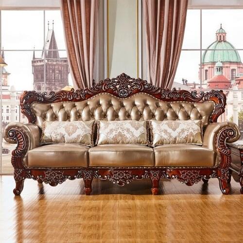 European-style Sofa American Solid Wood Sofa Leather Living Room Sofa Combination European-style Sofa 123 Combination Large